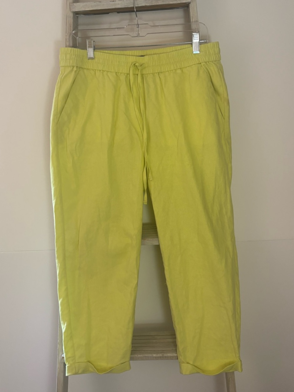 JCrew womens 12P Yellow capris, fair trade, linen/cotton, costal grandma, beachy